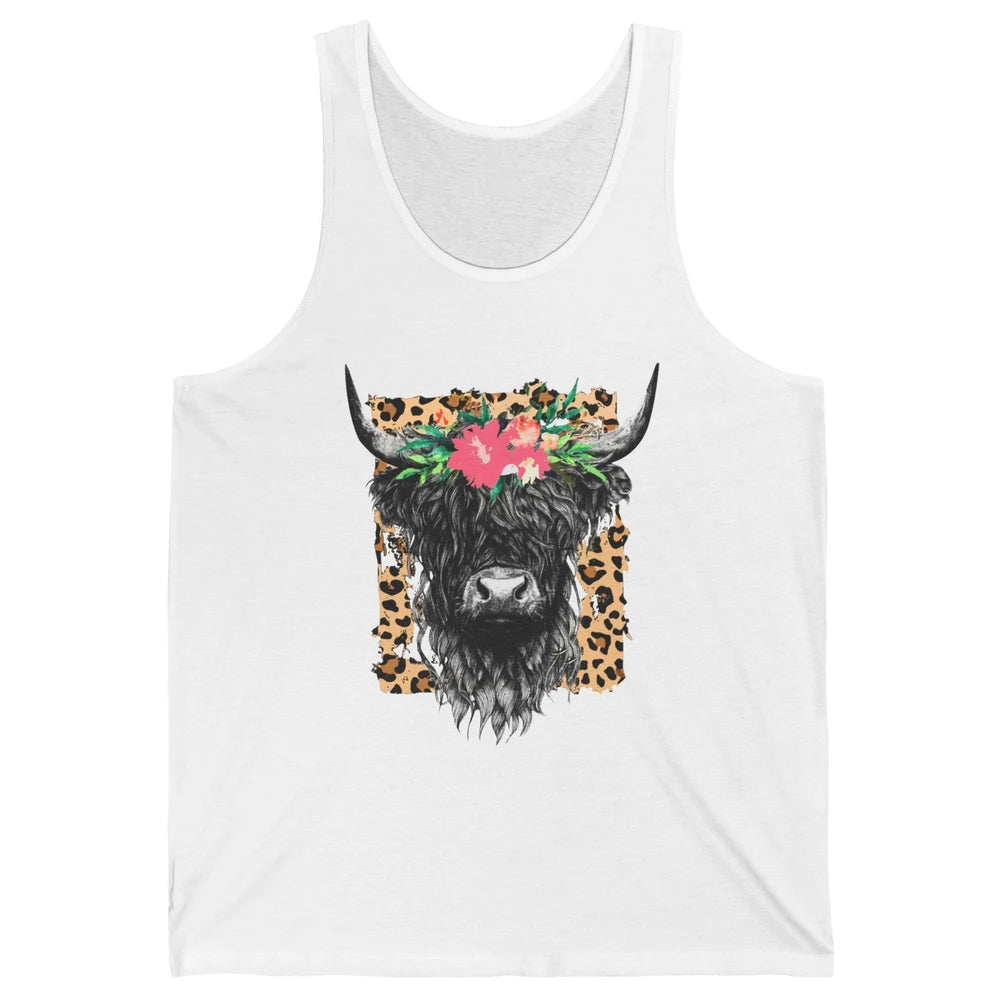 Leopard Floral Highland Cow Heifer Cattles Western Country Unisex Jersey Tank