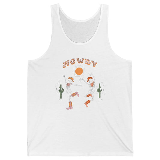 Retro Desert Skeleton Dancing Cowboy Boots Hat Howdy Western Unisex Jersey Tank