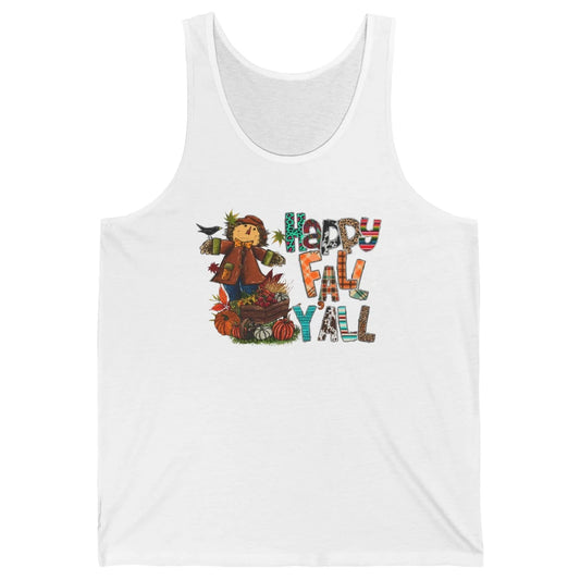 Happy Fall Y'all Leopard Pumpkin Western Autumn Thankful Unisex Jersey Tank
