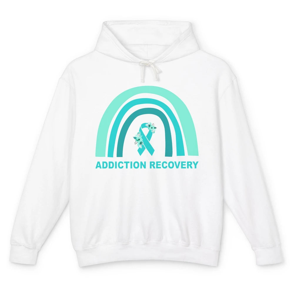 Addiction Recovery Awareness Floral Teal Ribbon Rainbow Unisex Lightweight Hoodie