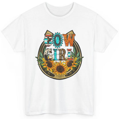 Western Country Sunflowers Retro Cowhide Serape Horseshoe Classic Unisex T-Shirt