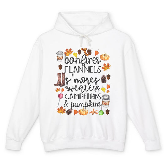 Fall Stuff Pumpkins Falling Leaves Campfire Halloween Autumn Unisex Lightweight Hoodie