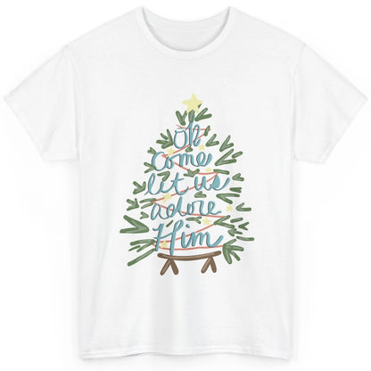 Retro Christmas Tree Oh Come Let Us Adore Him Groovy Xmas Classic Unisex T-Shirt