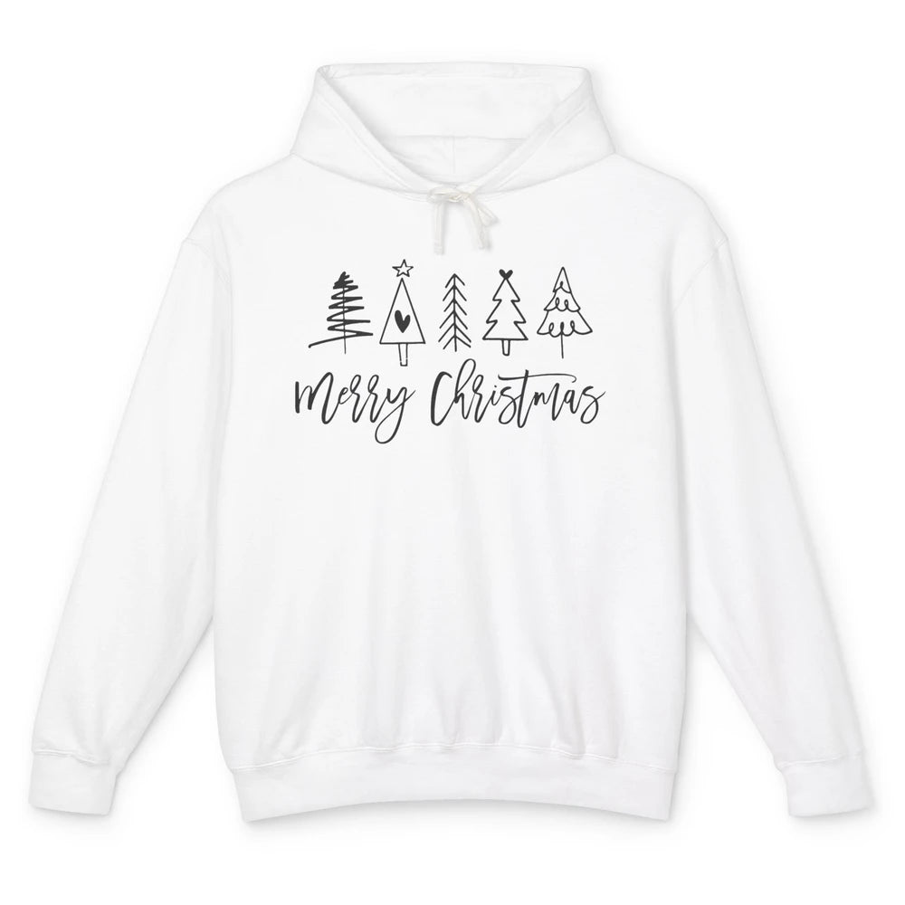 Merry Christmas Tree Heart Doodle Drawing Christmas Costume Unisex Lightweight Hoodie