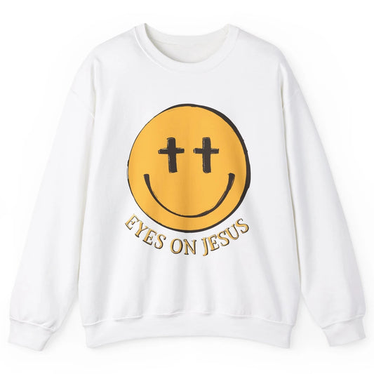 Retro Smiling Face Eyes On Jesus Christian Faith Religious Unisex Crewneck Sweatshirt