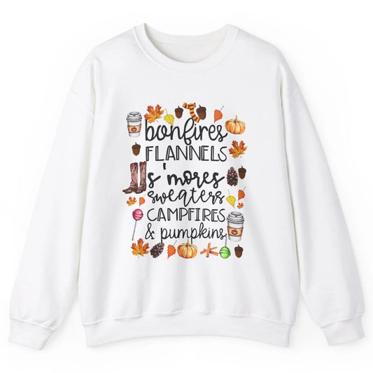 Fall Stuff Pumpkins Falling Leaves Campfire Halloween Autumn Unisex Crewneck Sweatshirt