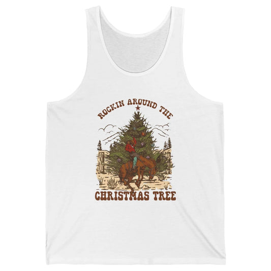 Funny Cowboy Horsing Rocking Around Christmas Tree Western Unisex Jersey Tank