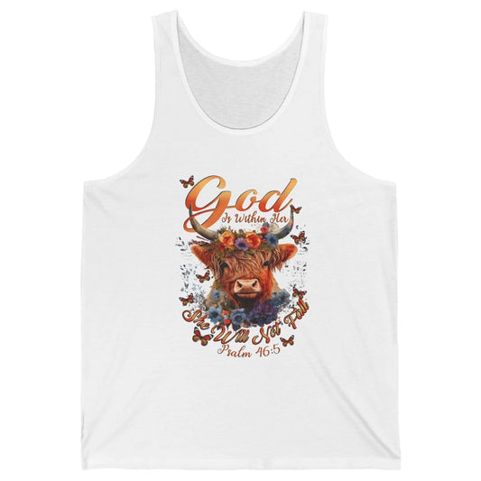 Christian Highland Cow God Is Within Her Bible Religious Unisex Jersey Tank
