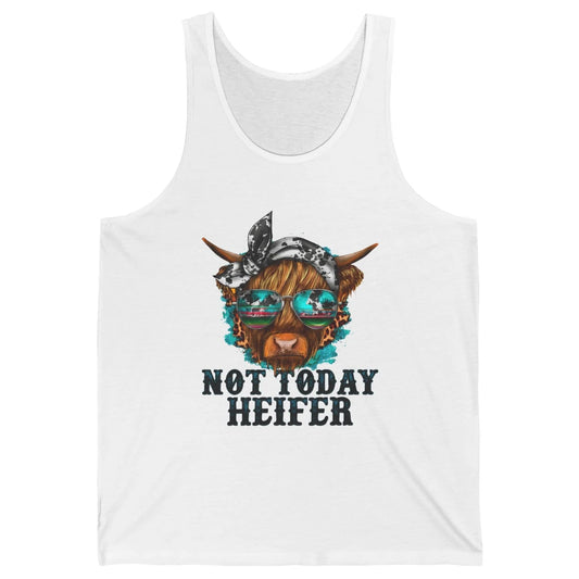 Leopard Highland Cow Sunglasses Not Today Heifer Western Cow Unisex Jersey Tank