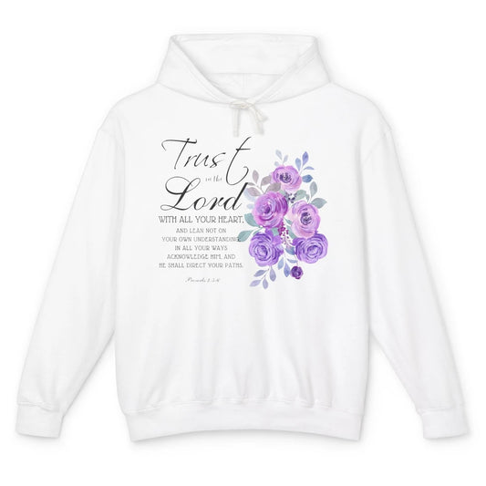 Floral Christian Trust In The Lord With All Heart Religious Unisex Lightweight Hoodie