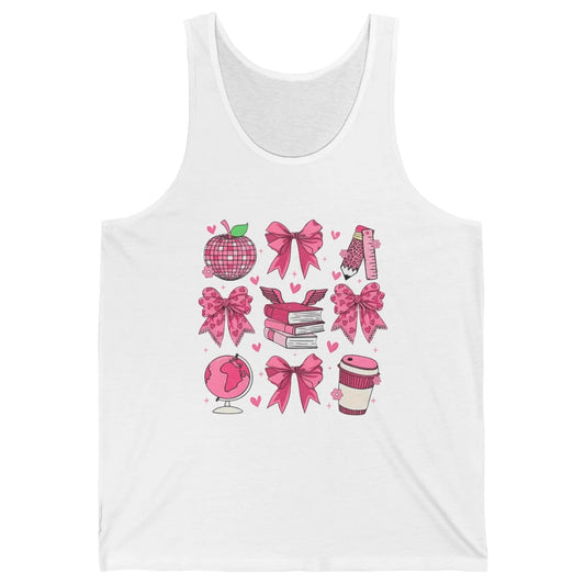 Cute Set Of Bows Coquette Coffee Apple Pink Valentine's Day Love Leopard Heart Back To School Latte Book Teacher Students Unisex Jersey Tank