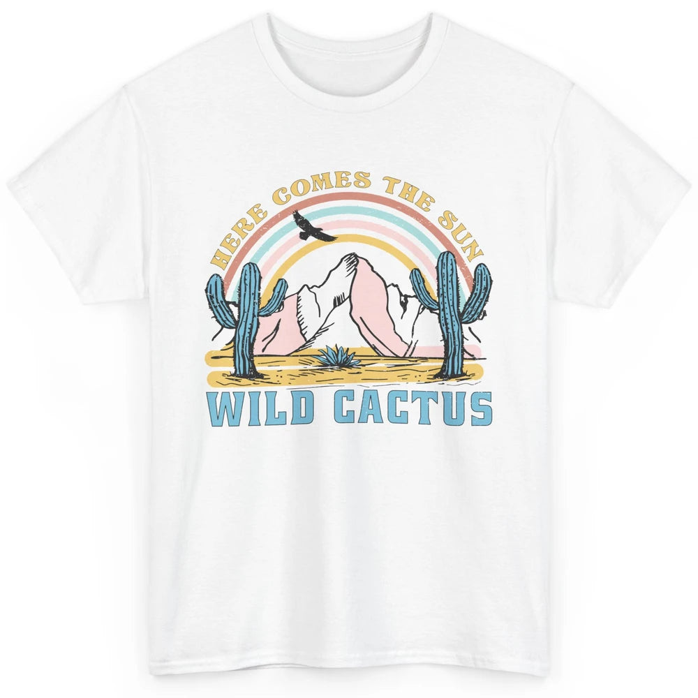 Retro Rainbow Here Come The Sun Wild cactus Desert Western Classic Unisex T-Shirt