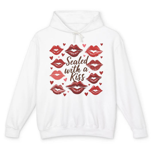 Sealed With A Kiss Sexy Red Lips Happy Valentine's Day Heart Love Unisex Lightweight Hoodie