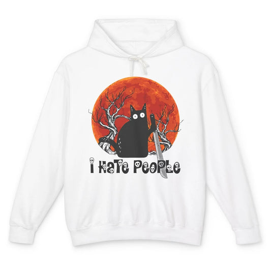 Black Cat Murderer I Hate People Pumpkin Halloween Costume Unisex Lightweight Hoodie