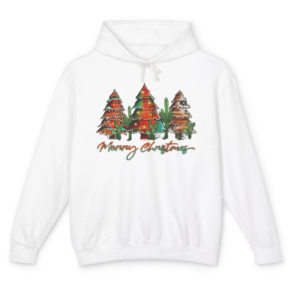 Merry Christmas Tree Western Christmas Desert Cactus Leopard Unisex Lightweight Hoodie