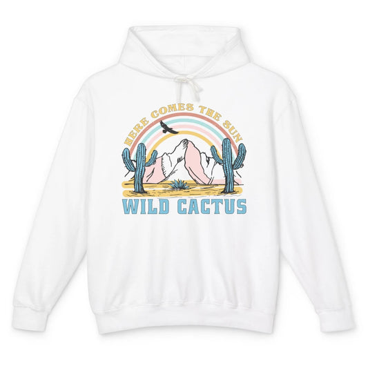Retro Rainbow Here Come The Sun Wild cactus Desert Western Unisex Lightweight Hoodie