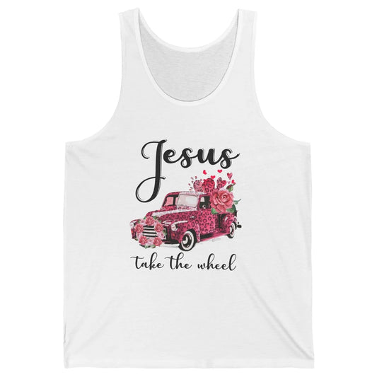 Christian Girl Jesus Take The Wheel Leopard Car and Roses Unisex Jersey Tank