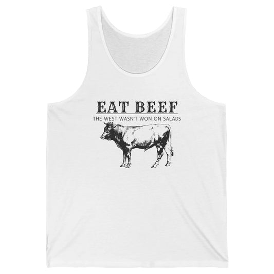 Funny Cow Eat Beef the West Wasn't Won on Salads Farm Cattle Unisex Jersey Tank