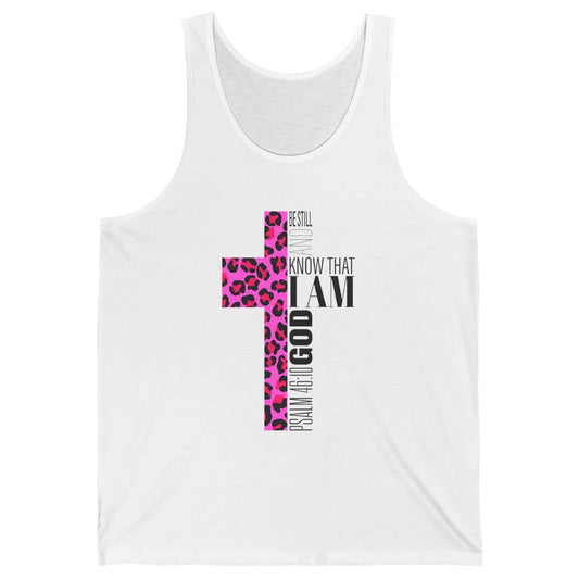Religious Cute Be Still Bible Christian Pink Cheetah Cross Unisex Jersey Tank
