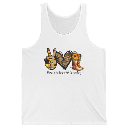 Retro Sunflower Peace Love Country Cowgirl Midwest Girl Boot Unisex Jersey Tank