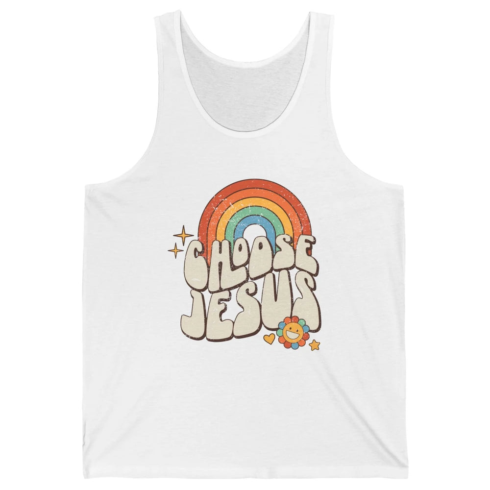 Retro Rainbow Groovy Choose Jesus Christian Religious Unisex Jersey Tank