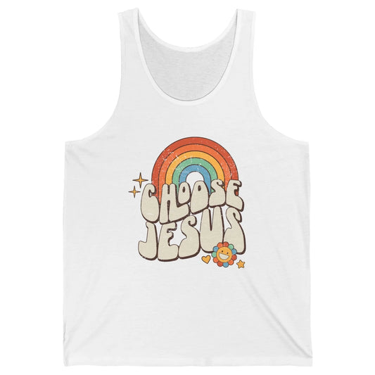 Retro Rainbow Groovy Choose Jesus Christian Religious Unisex Jersey Tank