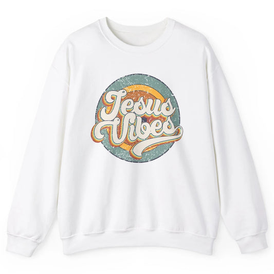 Retro Rainbow Jesus Vibes Bible Verse Christian Religious Unisex Crewneck Sweatshirt