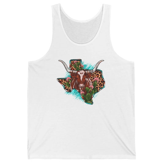 Leopard Cow Texas Map Longhorn Desert Cactus Western Country Unisex Jersey Tank