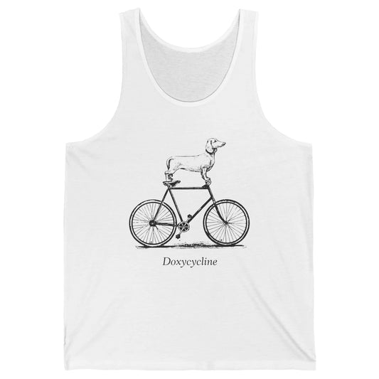 Dachshund On Bicycle Doxycycline Pun Veterinary Vet Tech Unisex Jersey Tank